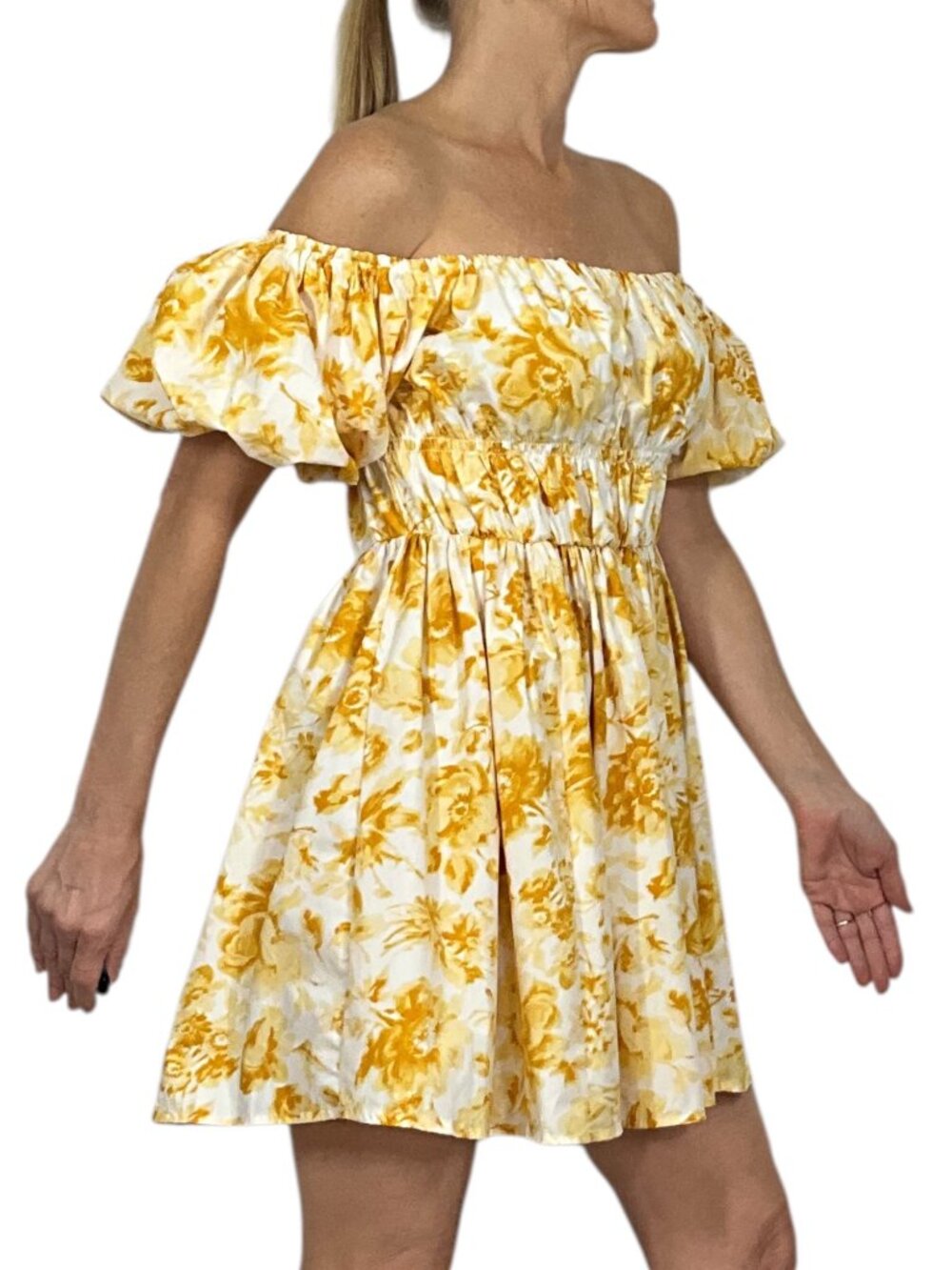 Abercrombie and Fitch Off The Shoulder Puff Sleeve Mini Dress M Floral - Picture 5 of 16